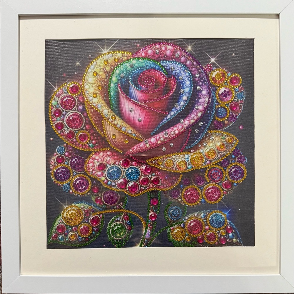 Vibrant Gemstone Rose Mixed Media Art, 
size 12” * 12”
